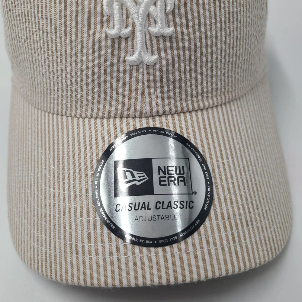 New York Mets Hat Strapback New Era Beige White MLB Seersucker Casual Classic